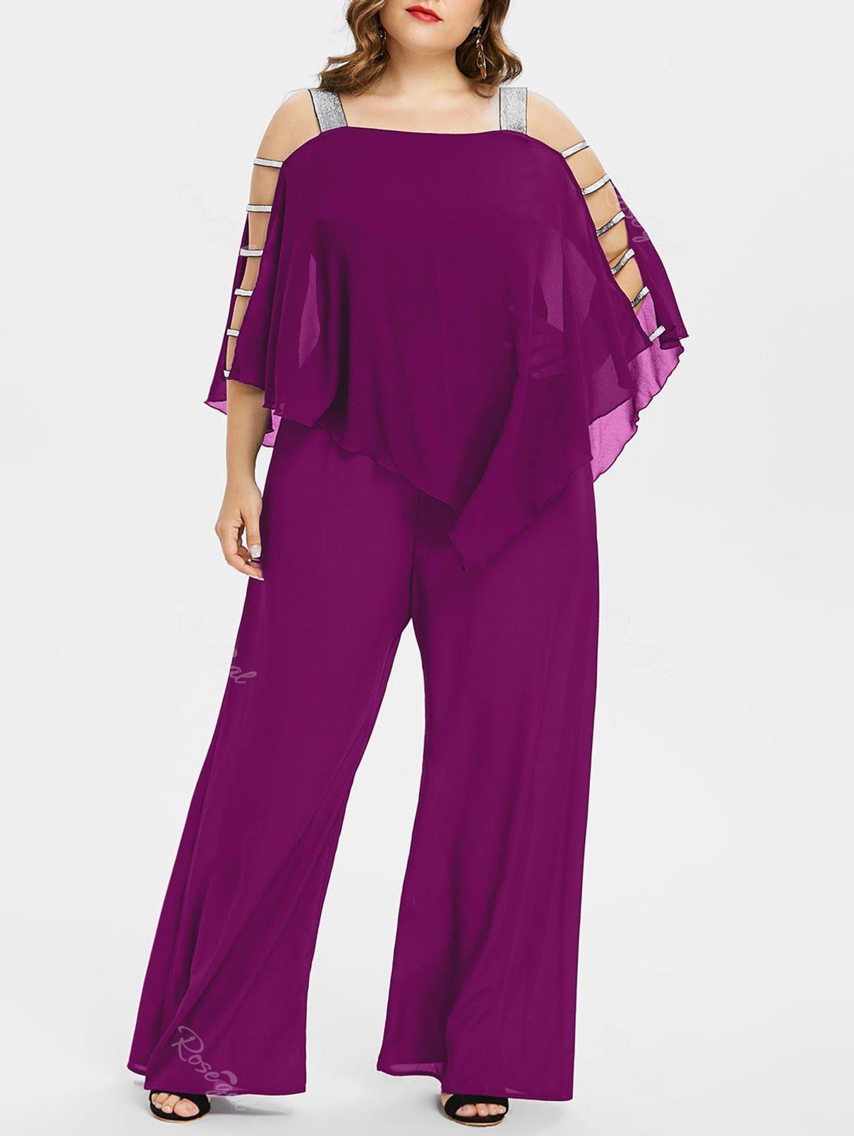 

Ladder Cut Out Plus Size Asymmetrical Jumpsuit, Violet red