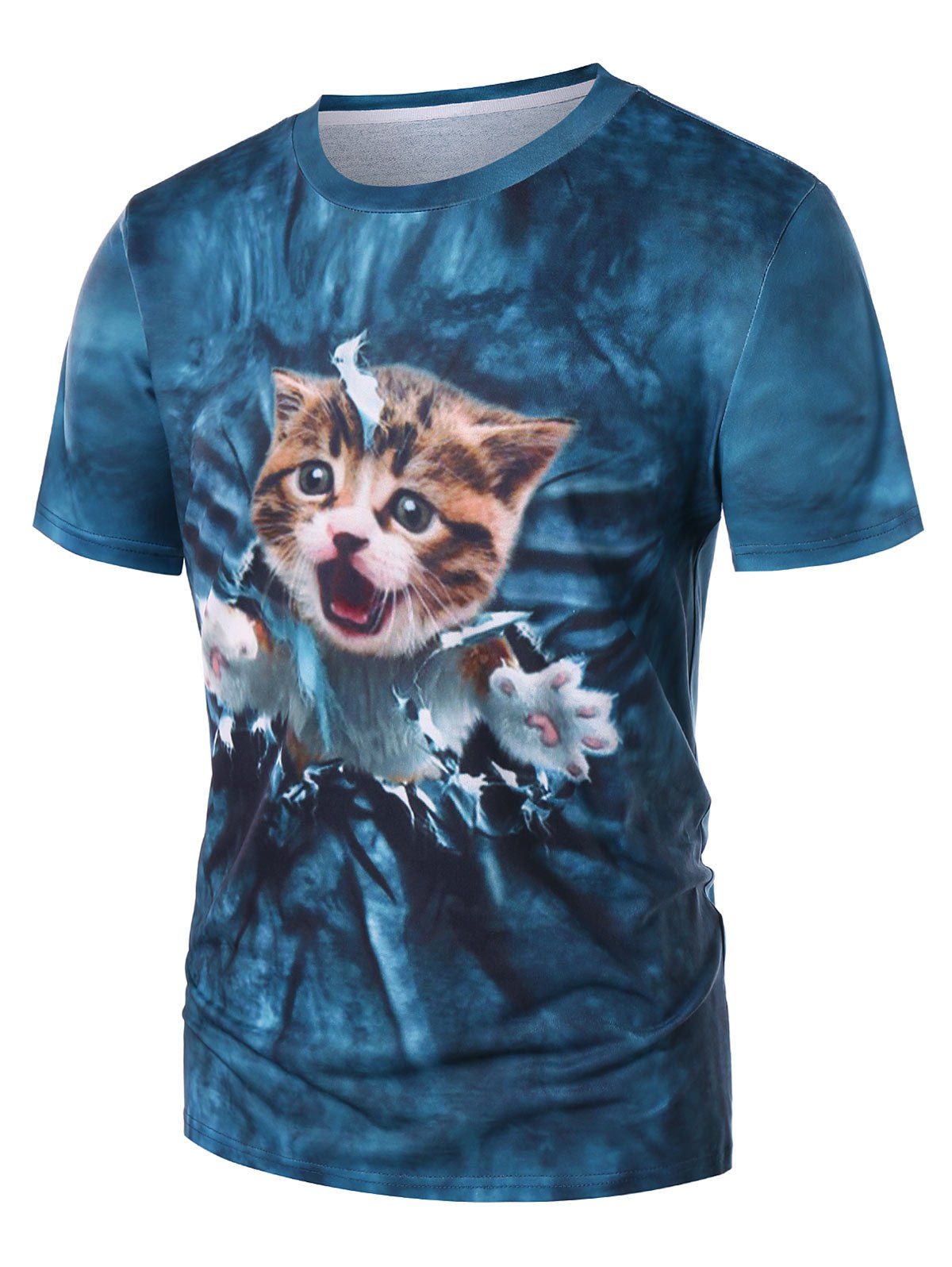 

3D Kitten Print Short Sleeve T-shirt, Blue eyes