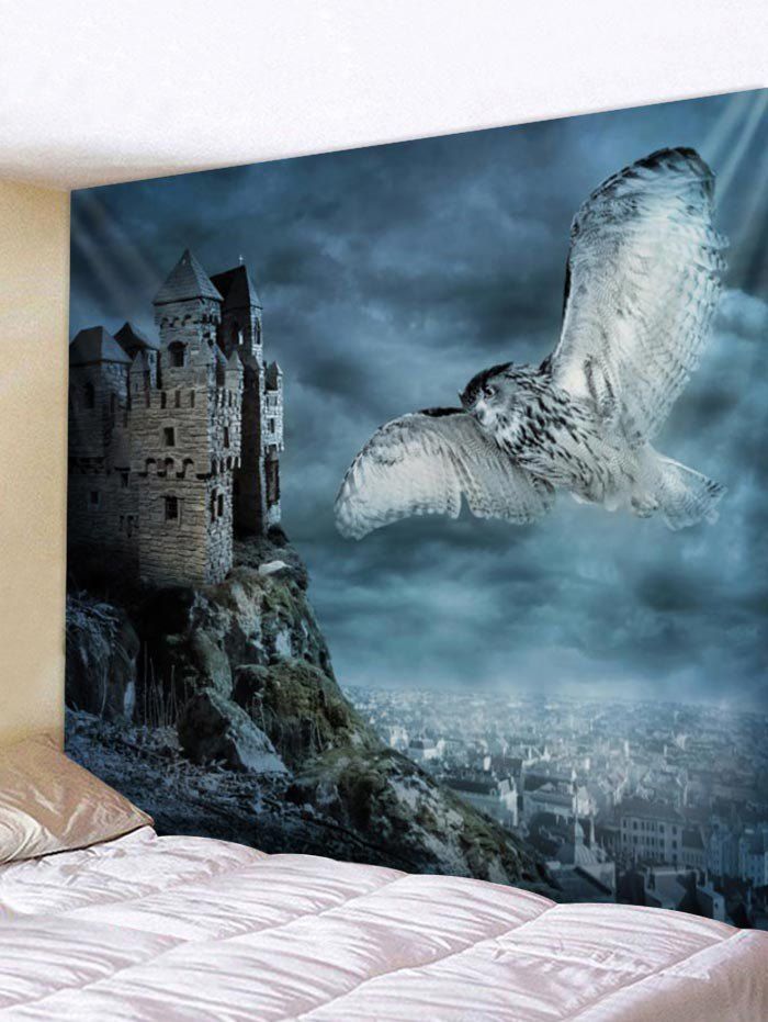 

Night Castle Owl Print Wall Hanging Art Tapestry, Jet black