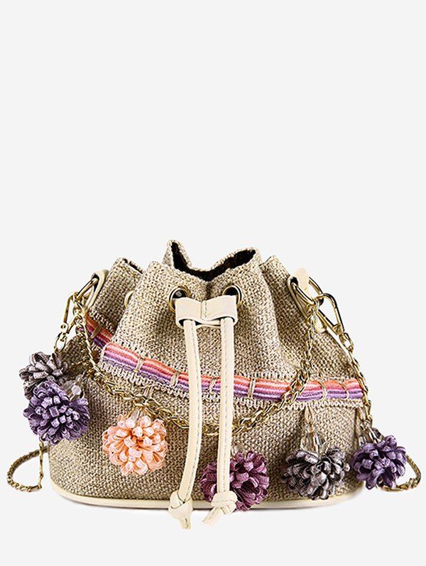 

Chain Flowers Color Block Bucket Crossbody Bag, Light khaki