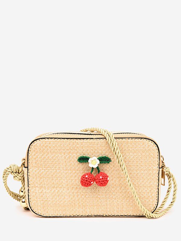 

Straw Holiday Cherry Pattern Minimalist Crossbody Bag, Light khaki