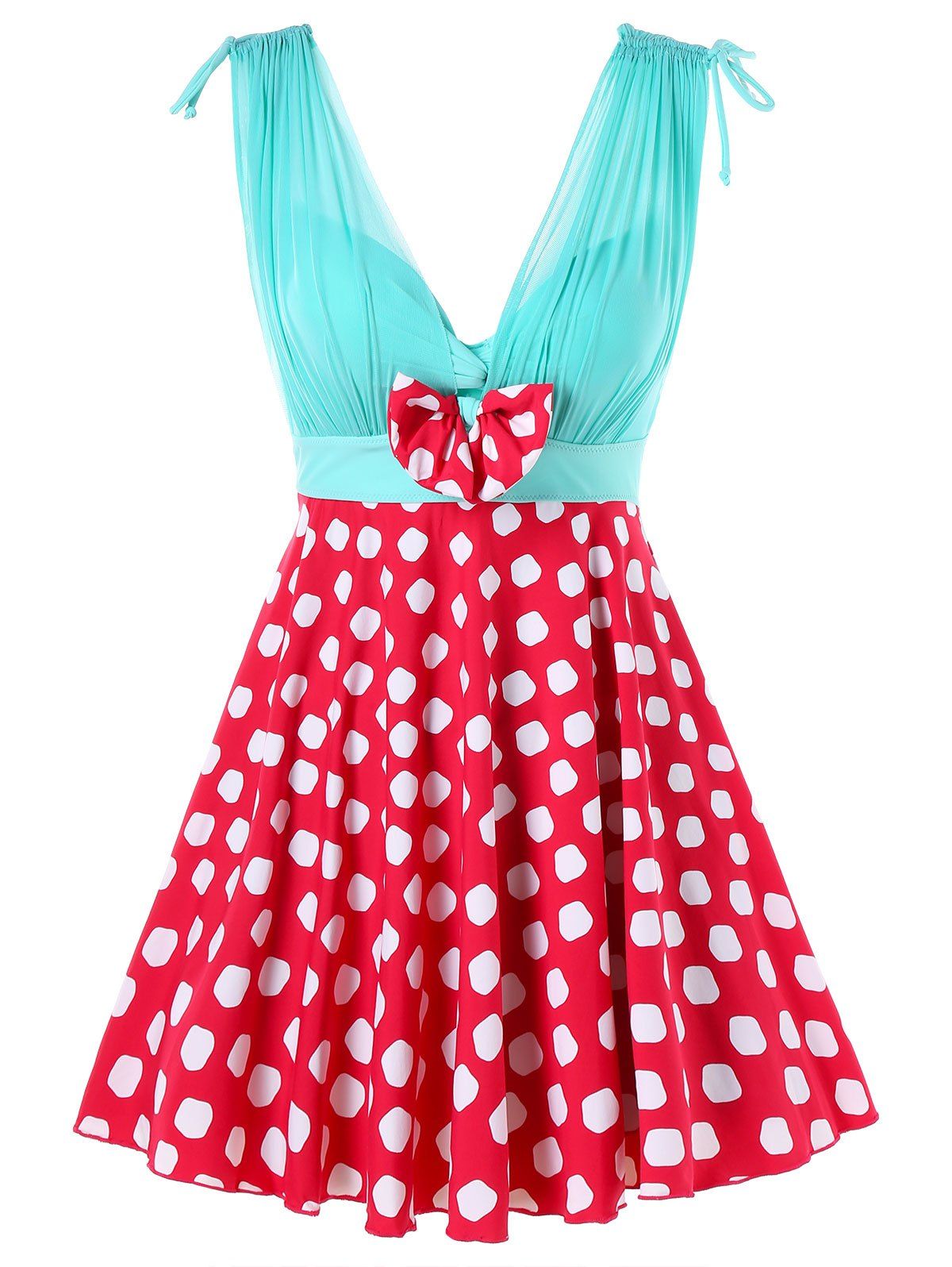 

One Piece Polka Dot Skirted Swimwear, Red