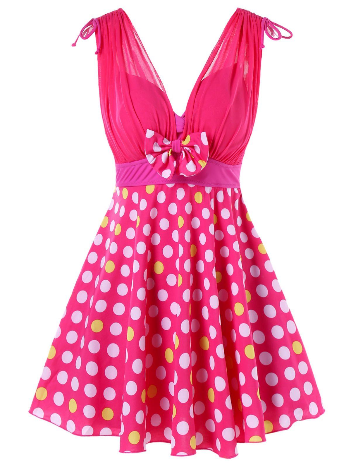 

One Piece Polka Dot Skirted Swimwear, Deep pink