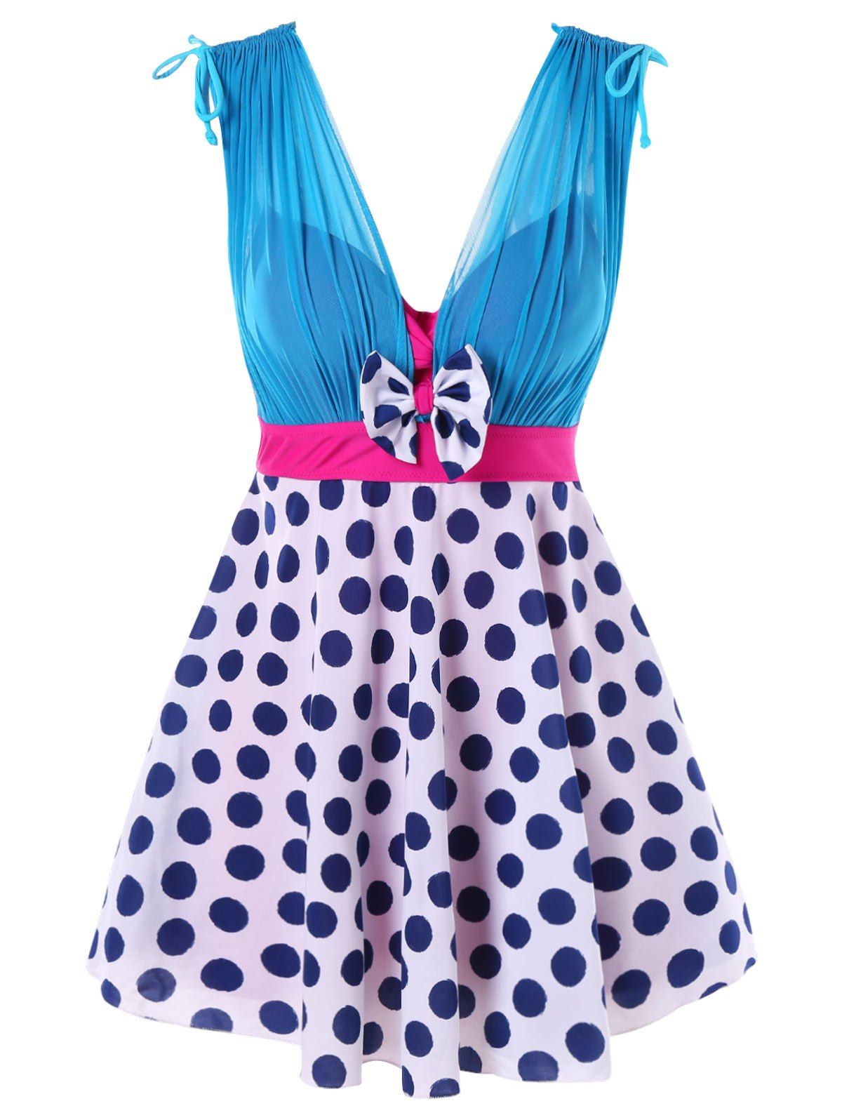 

One Piece Polka Dot Skirted Swimwear, Blue ivy