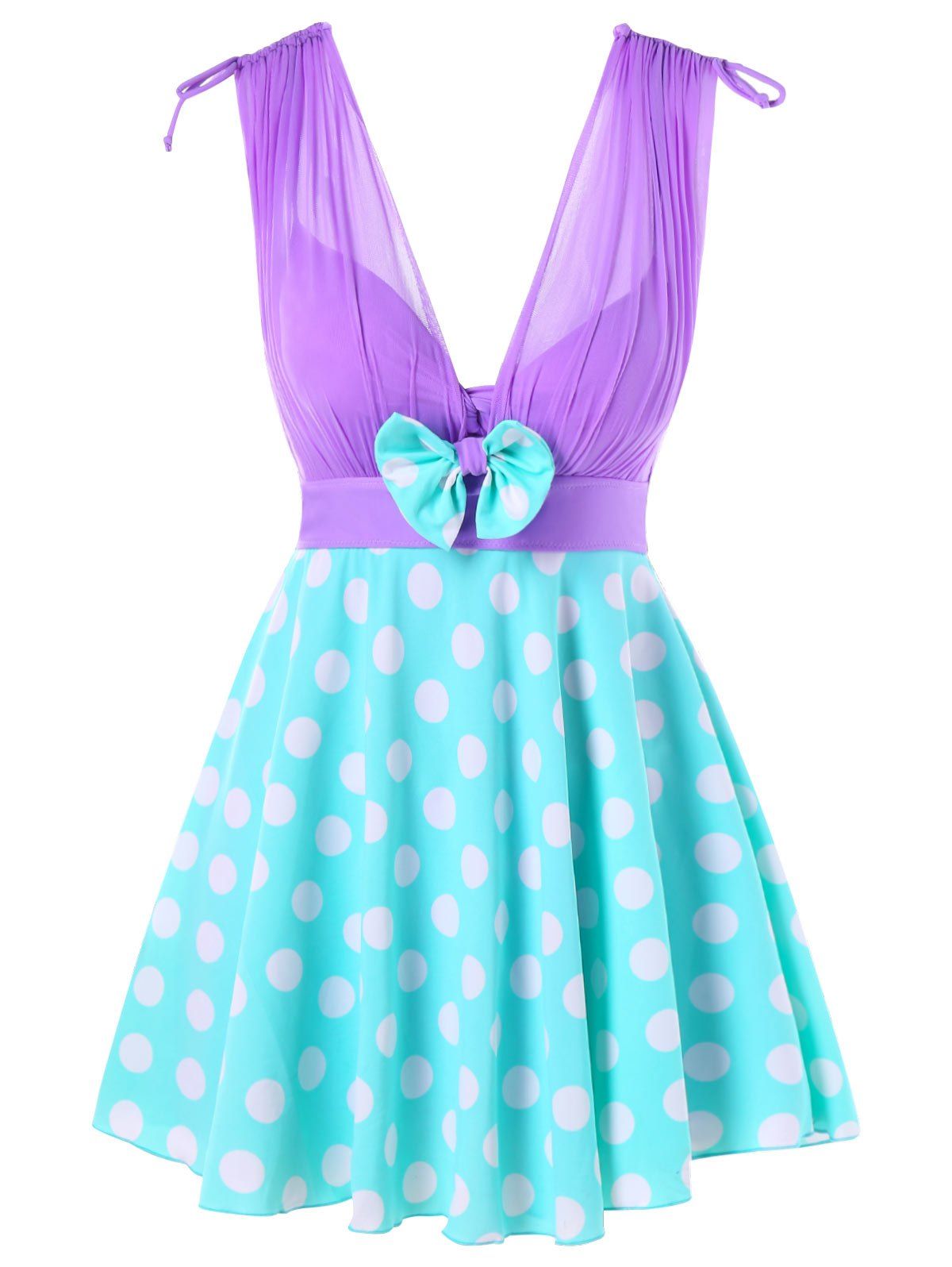 

One-piece Polka Dot Skirted Swimwear, Tyrian purple