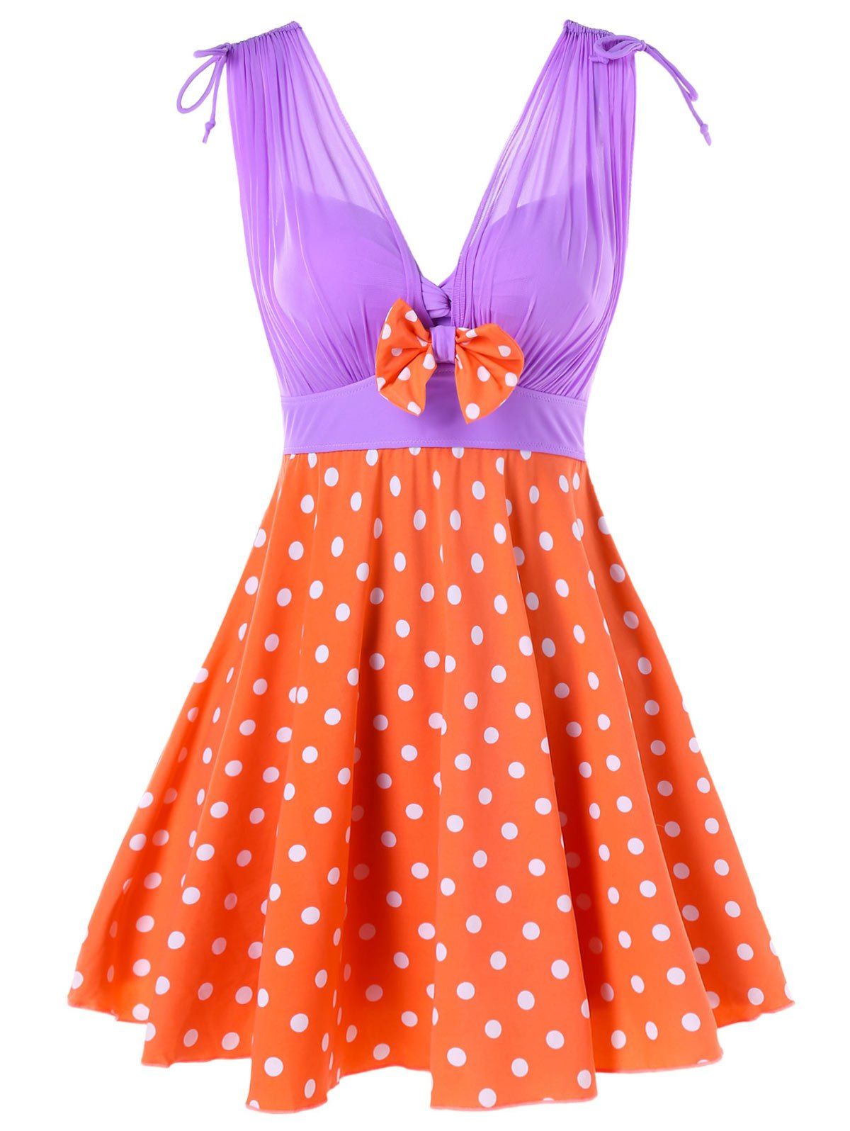 

One Piece Polka Dot Skirted Swimwear, Orange