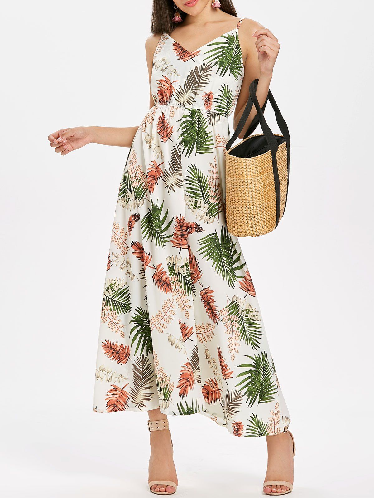 

Leaf Print Flowy Maxi Dress, Multi