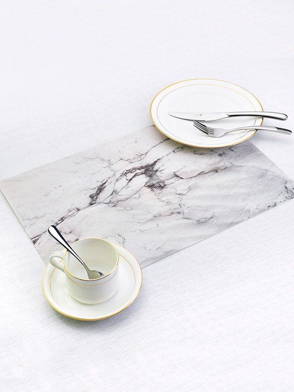 

Marble Pattern PVC Dinner Table Mats 2PCS, White