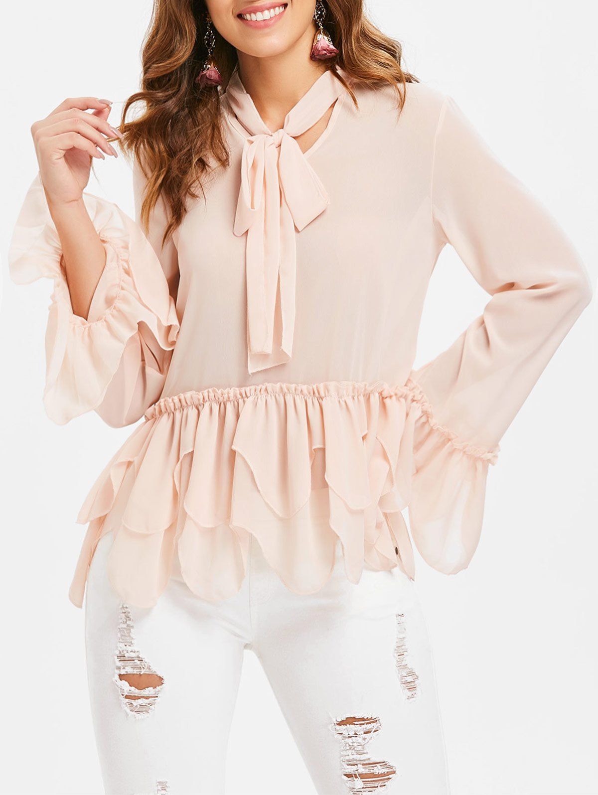 Online Flared Sleeve Flounce Blouse  
