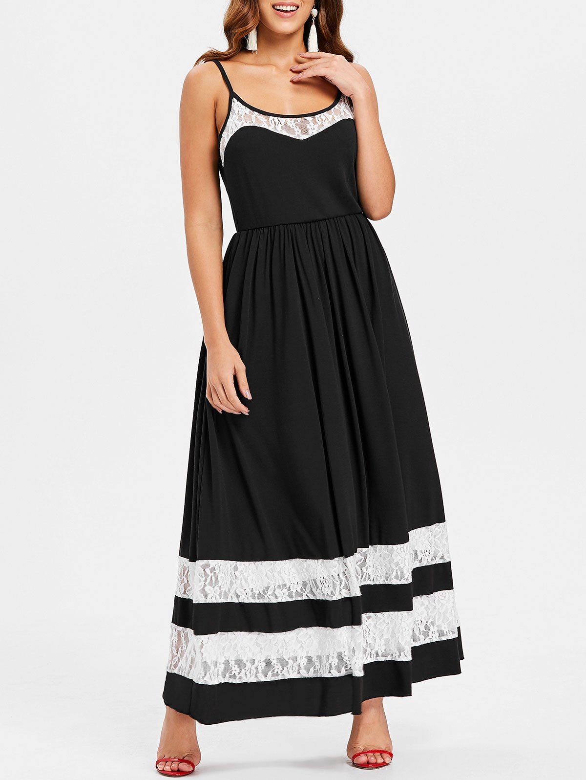 

Color Block Lace Floor Length Dress, Black
