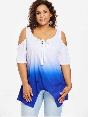 

Plus Size Cold Shoulder Ombre T-shirt, Blue