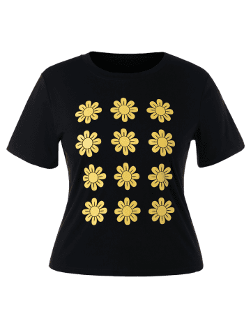 

Plus Size Floral Printed Tee, Black