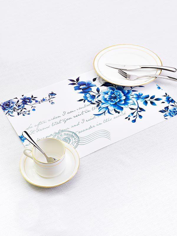 

Blue Flowers Pattern PVC Dinner Table Mats 2PCS, Blue orchid