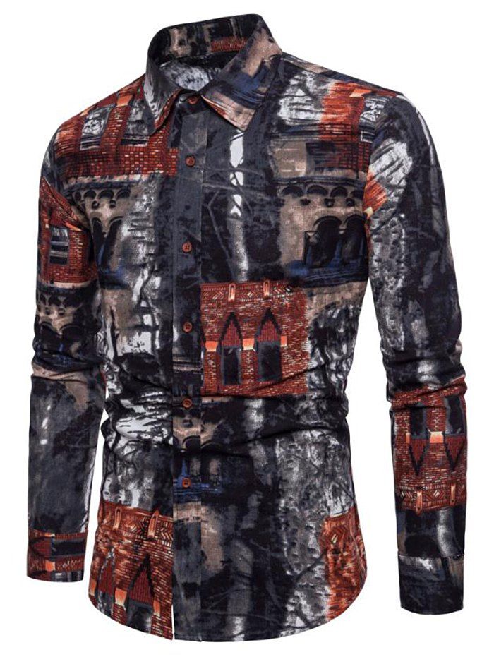 

Retro Casual Long Sleeve Shirt, Multi