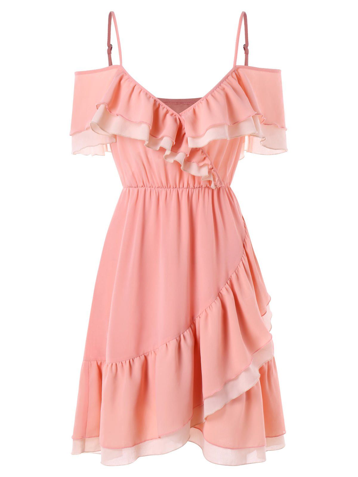 

Cold Shoulder Chiffon Flounce Dress, Orange pink