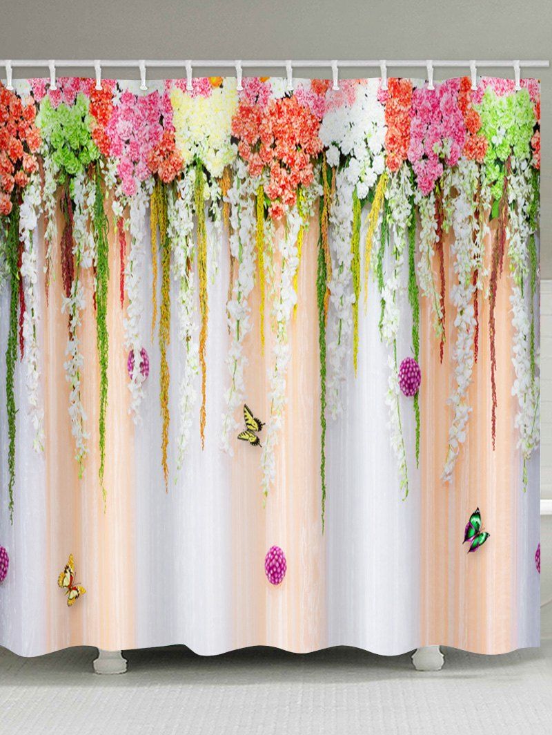 

Flower Wall Butterfly Printed Waterproof Bath Curtain, Multi