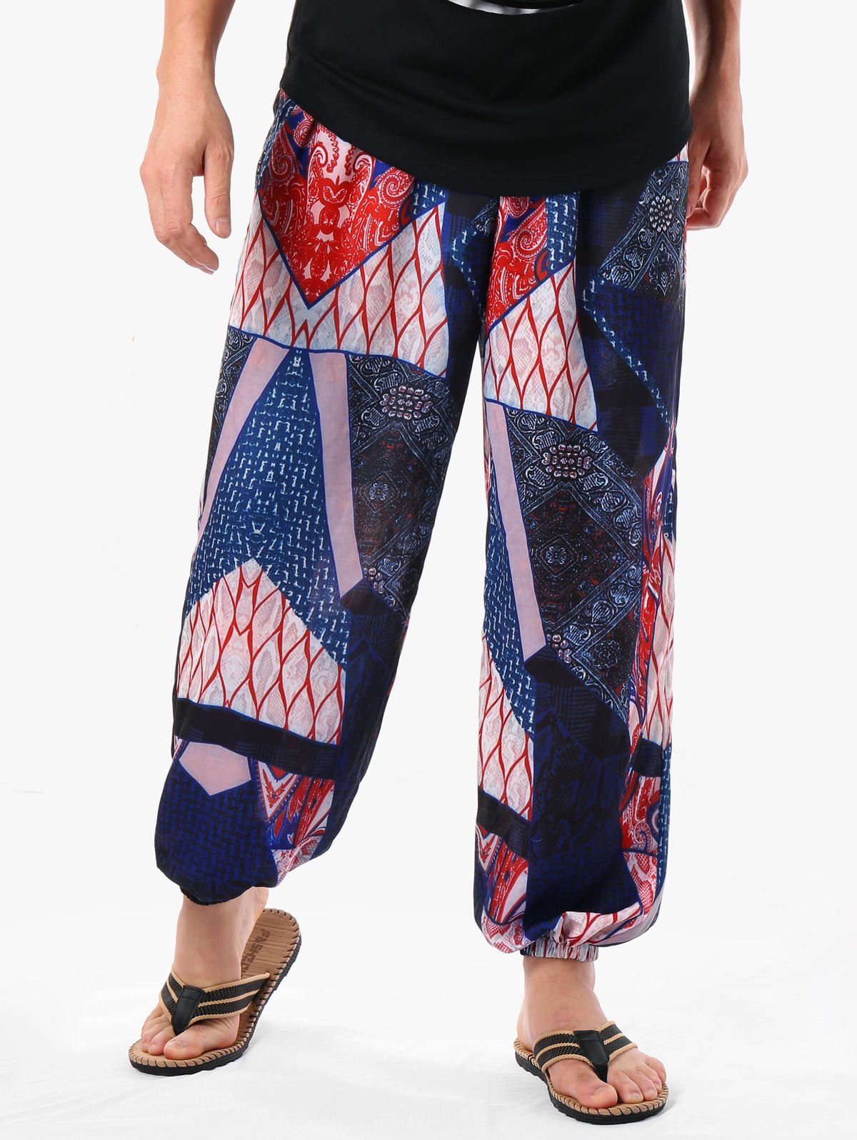 

Drawstring Print Harem Pants, Multi