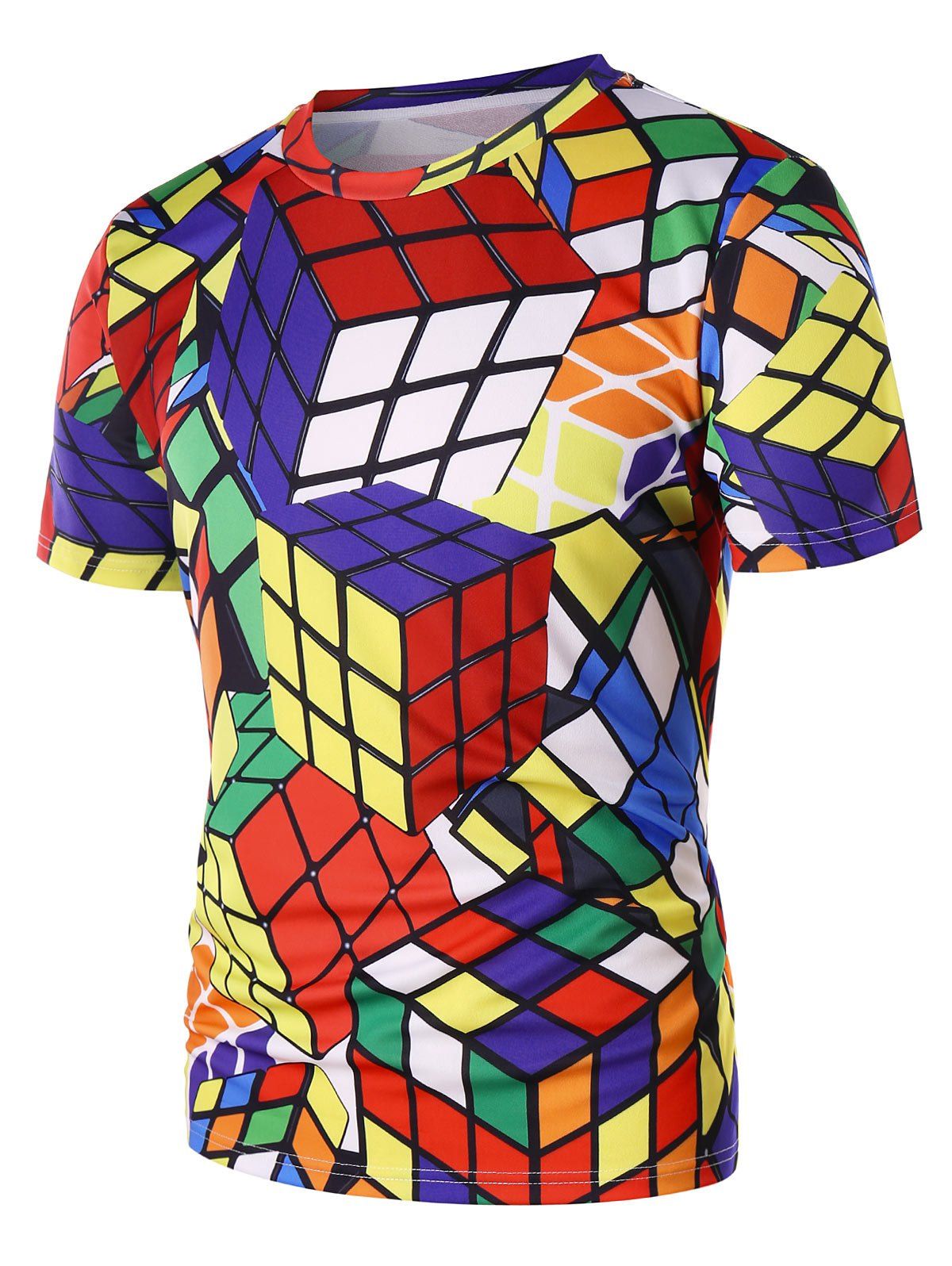

Magic Cube Print Skinny T-shirt, Multi