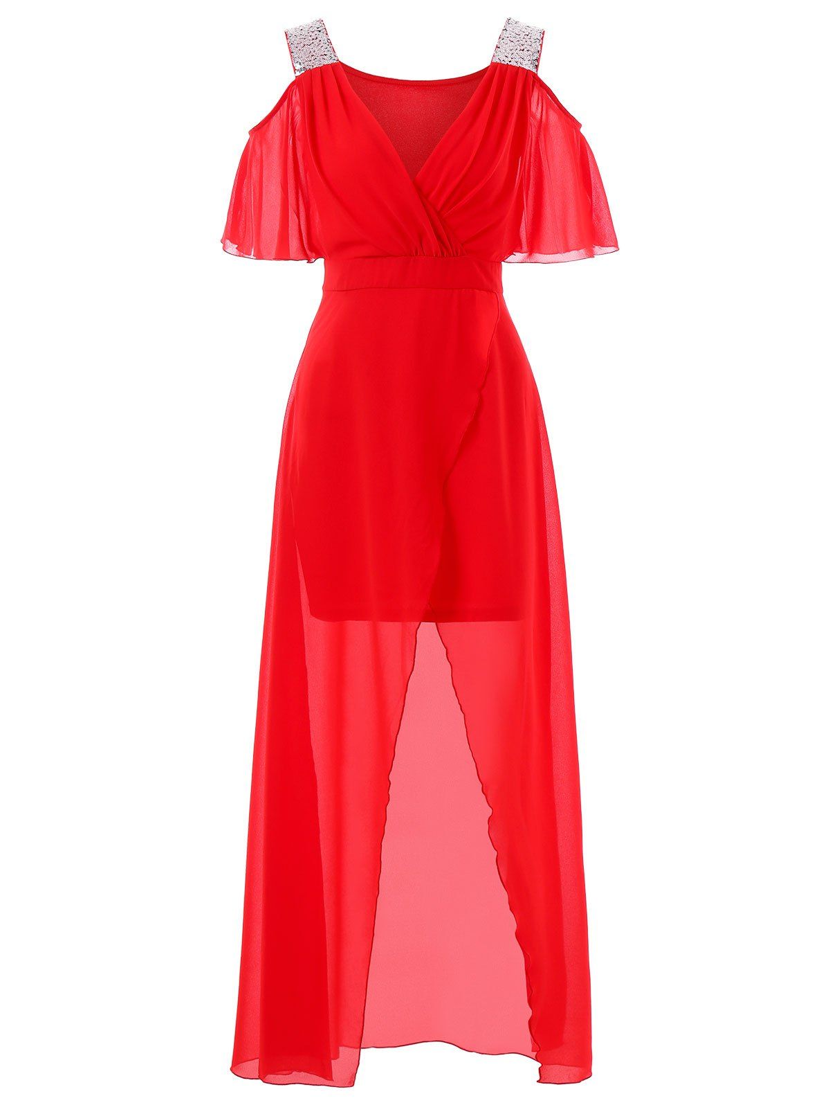 

Cold Shoulder Maxi Chiffon Dress, Red