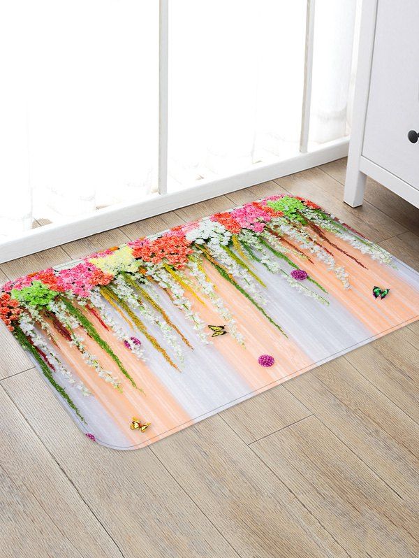 

Butterfly Flower Wall Print Coral Fleece Skidproof Area Mat, Multi
