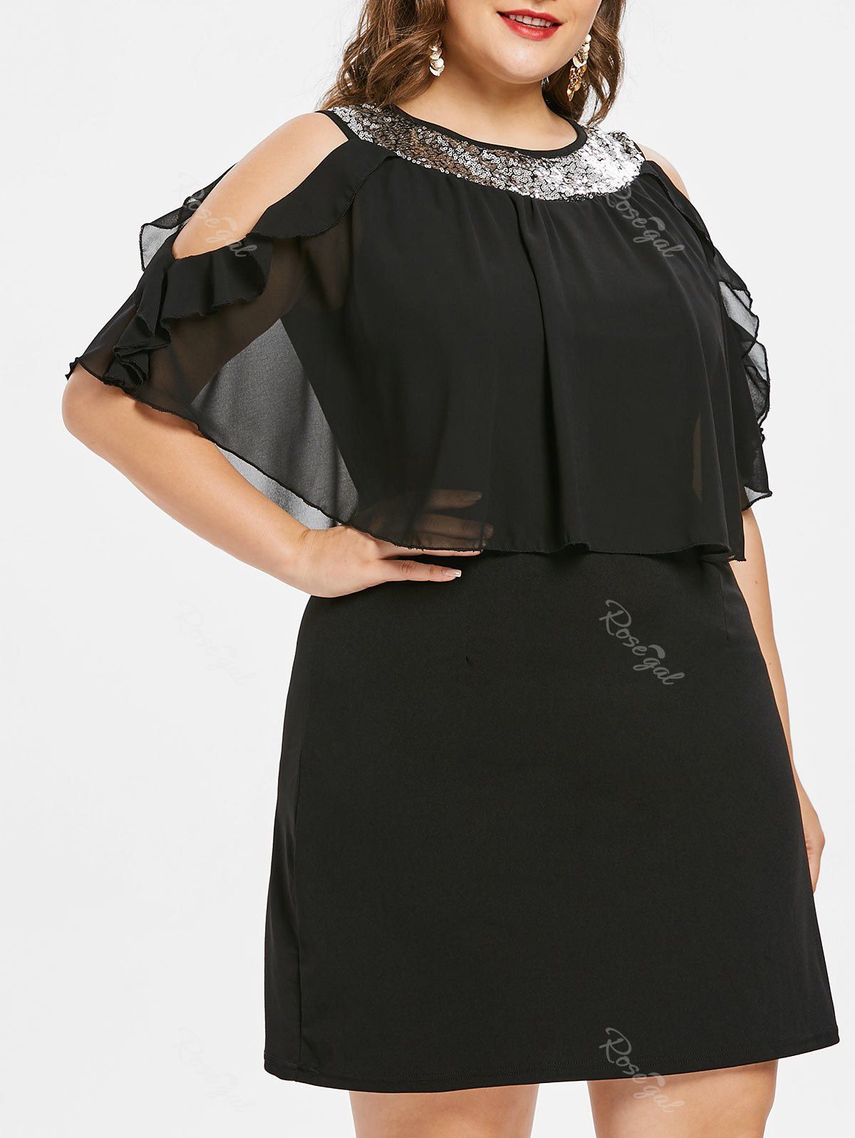 

Plus Size Sequin Capelet Dress, Black