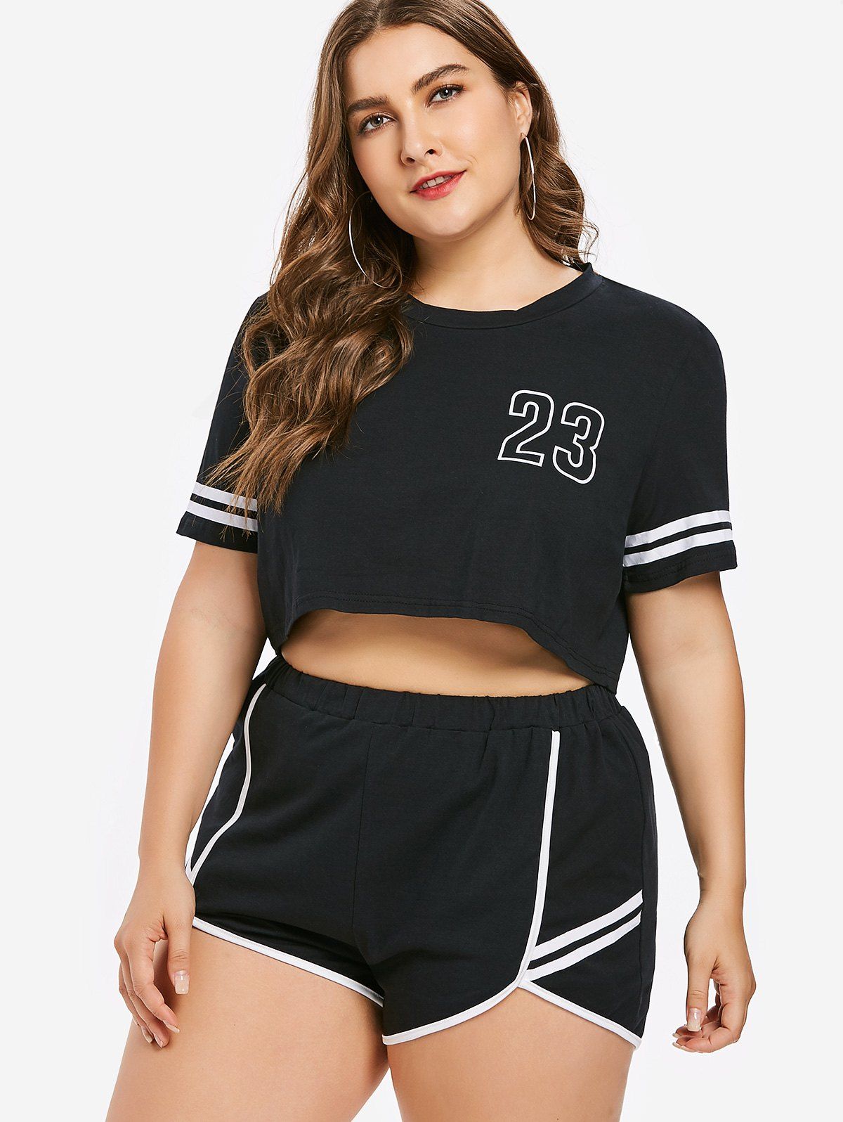

Plus Size Number Top and Shorts Set, Black