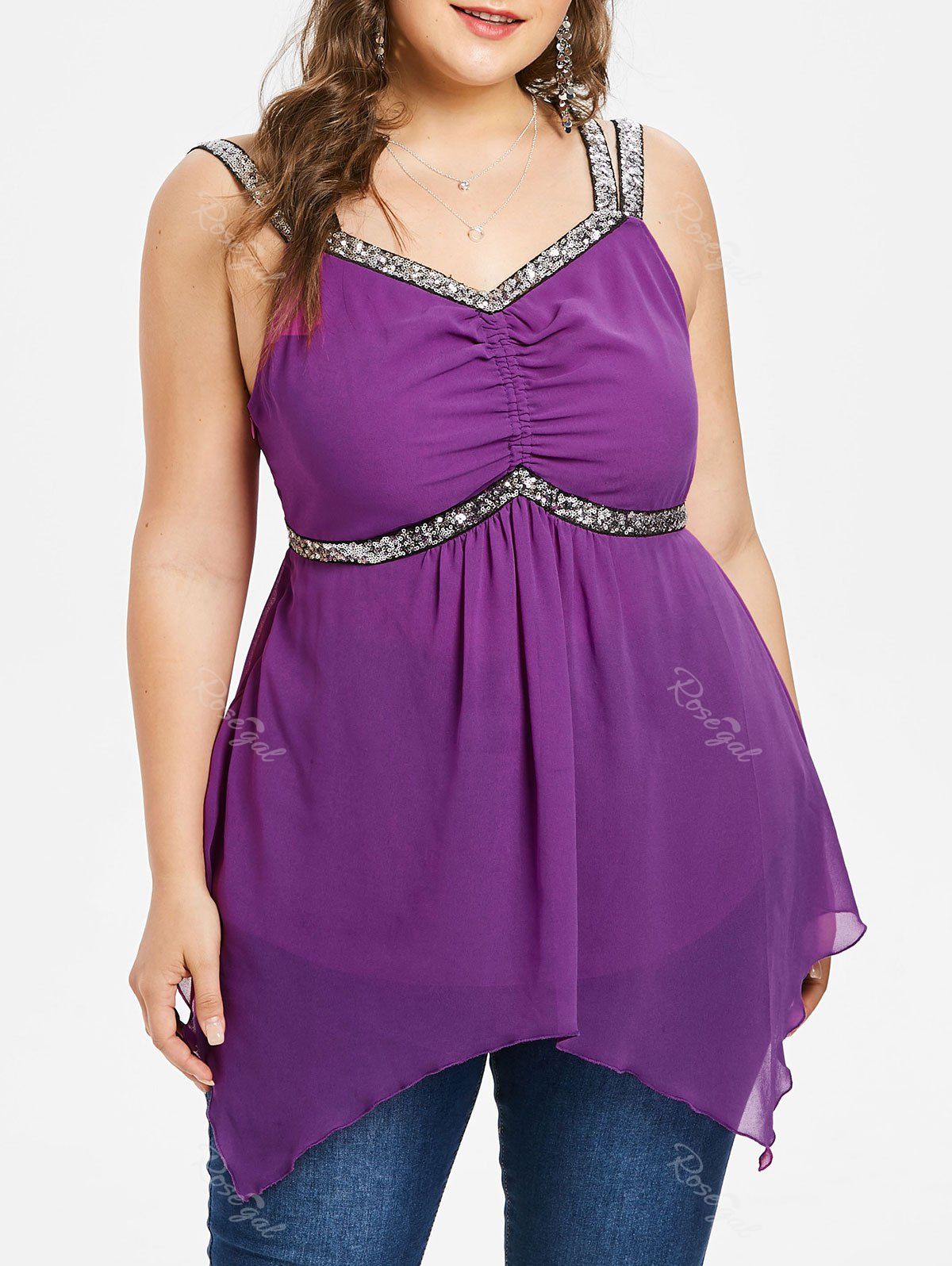

Plus Size Sequins Trim Handkerchief Tank Top, Violet