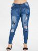 Plus Size Butterfly Embroidered Ripped Jeans -  