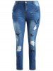 Plus Size Butterfly Embroidered Ripped Jeans -  