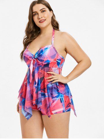 

Plus Size Abstract Print Handkerchief Tankini Set, Multi