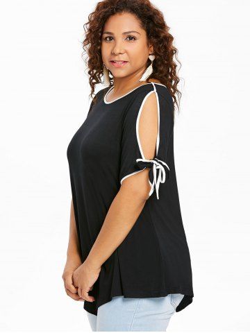 

Plus Size Contrast Trim Slit Sleeve T-shirt, Black