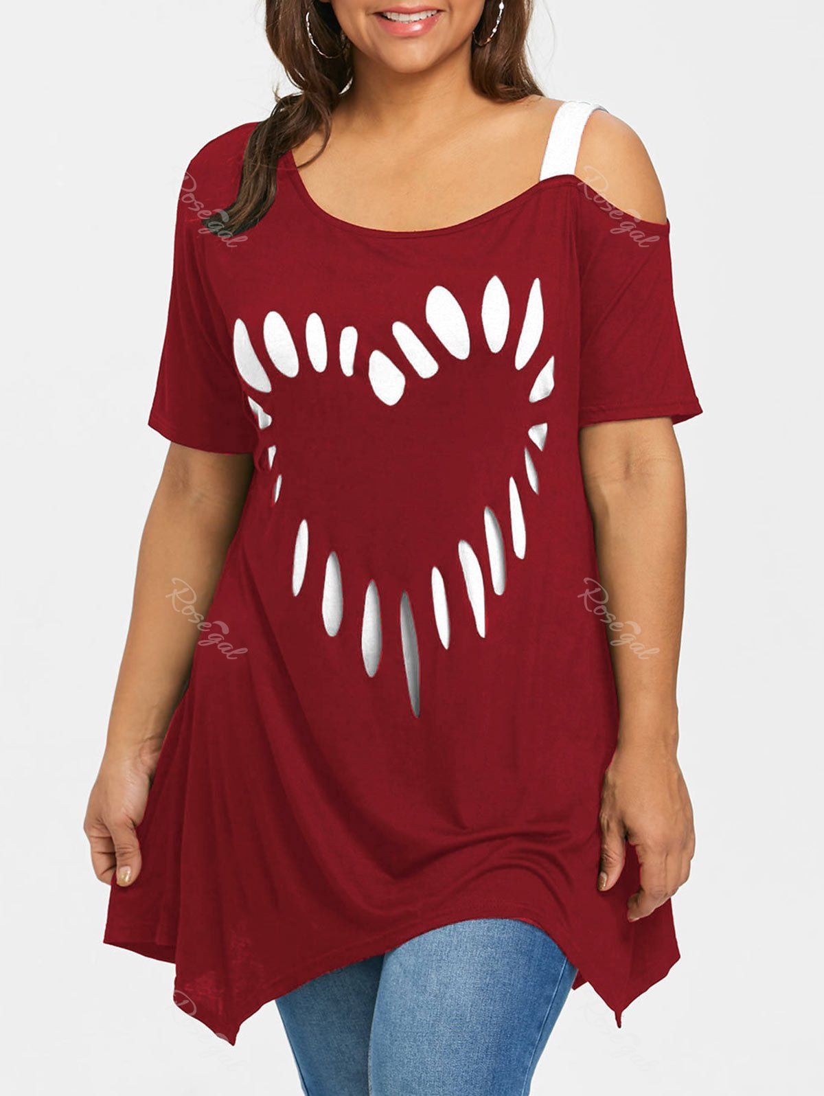 [33% OFF] Plus Size Short Sleeve Heart Shape Tunic T-shirt | Rosegal