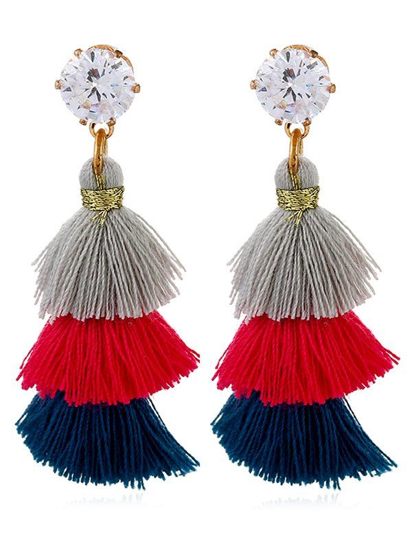 

Rhinestone Tiered Fabric Fringed Pendant Earrings, Multi