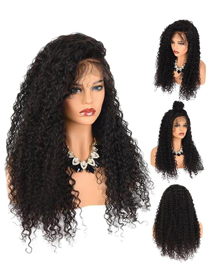 

Fluffy Jerry Curly Side Parting Lace Front Synthetic Wig, Natural black