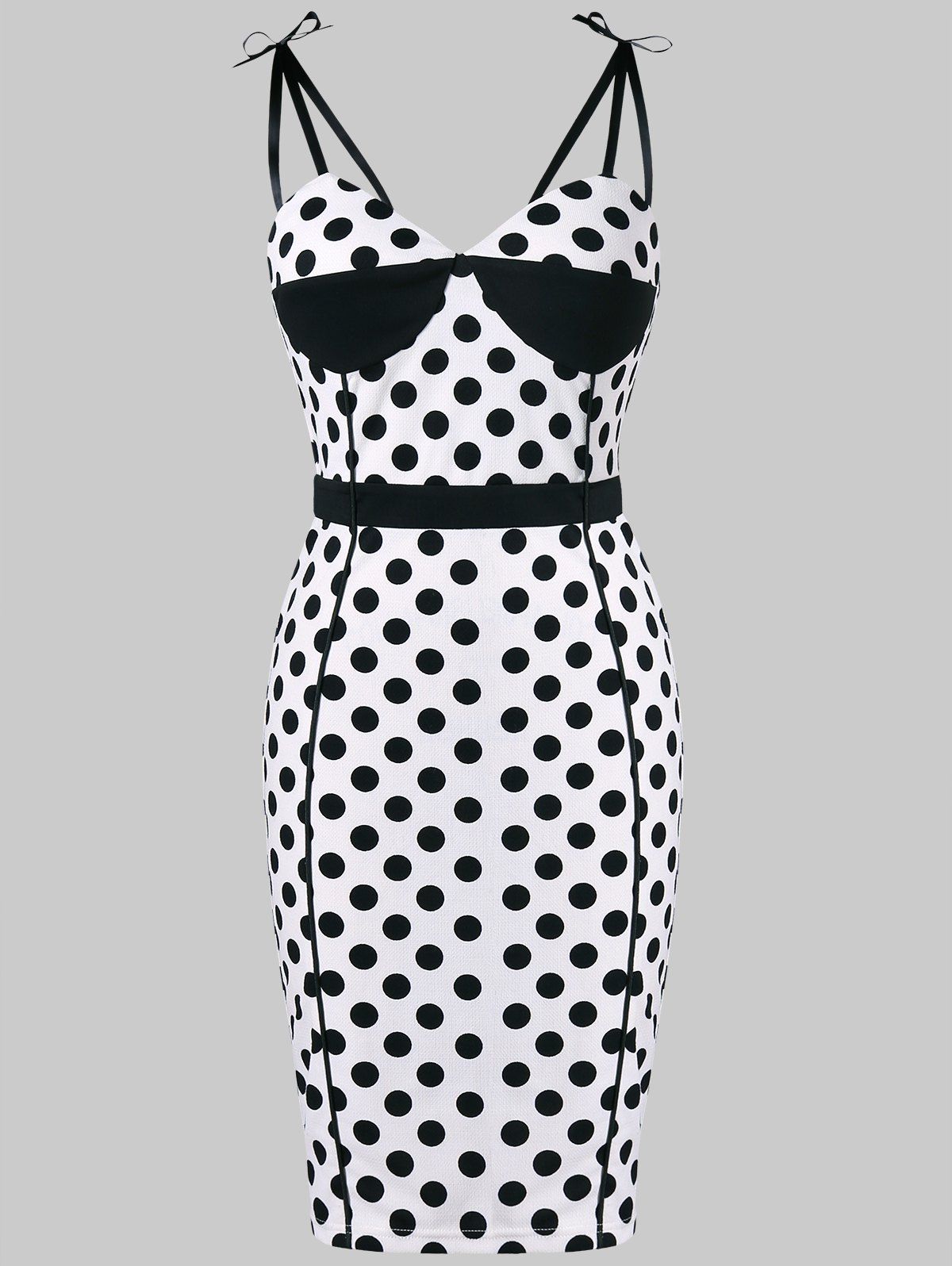 

Retro Strappy Polka Dot Bodycon Dress, White
