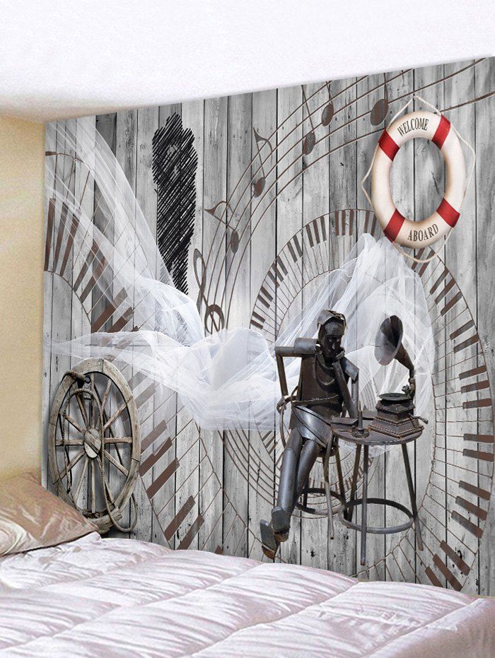 

Wall Hanging Art Musical Note Wood Wall Print Tapestry, Gray
