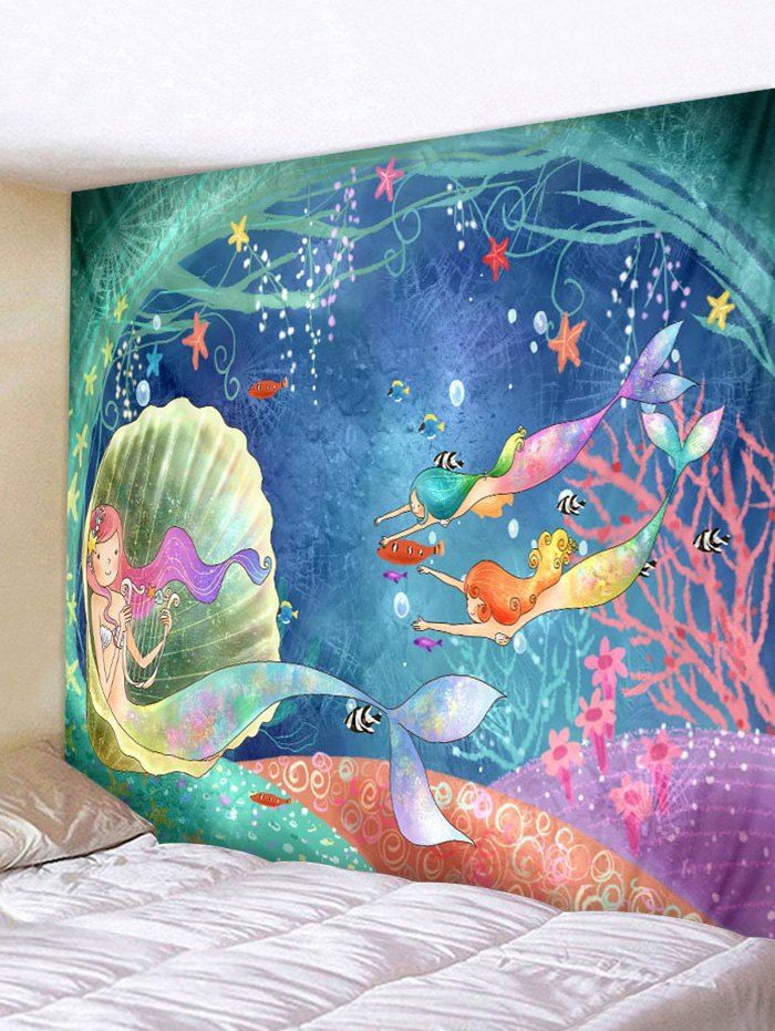 

Wall Hanging Art Cartoon Mermaid Print Tapestry, Multi