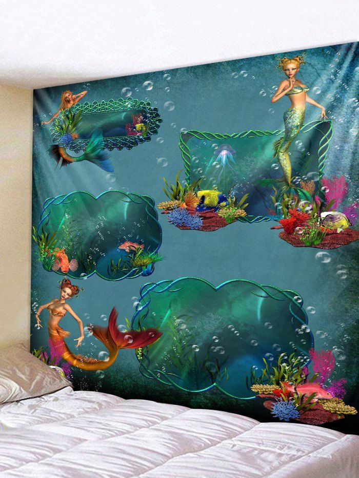 

Wall Hanging Art Underwater Mermaid Print Tapestry, Medium sea green