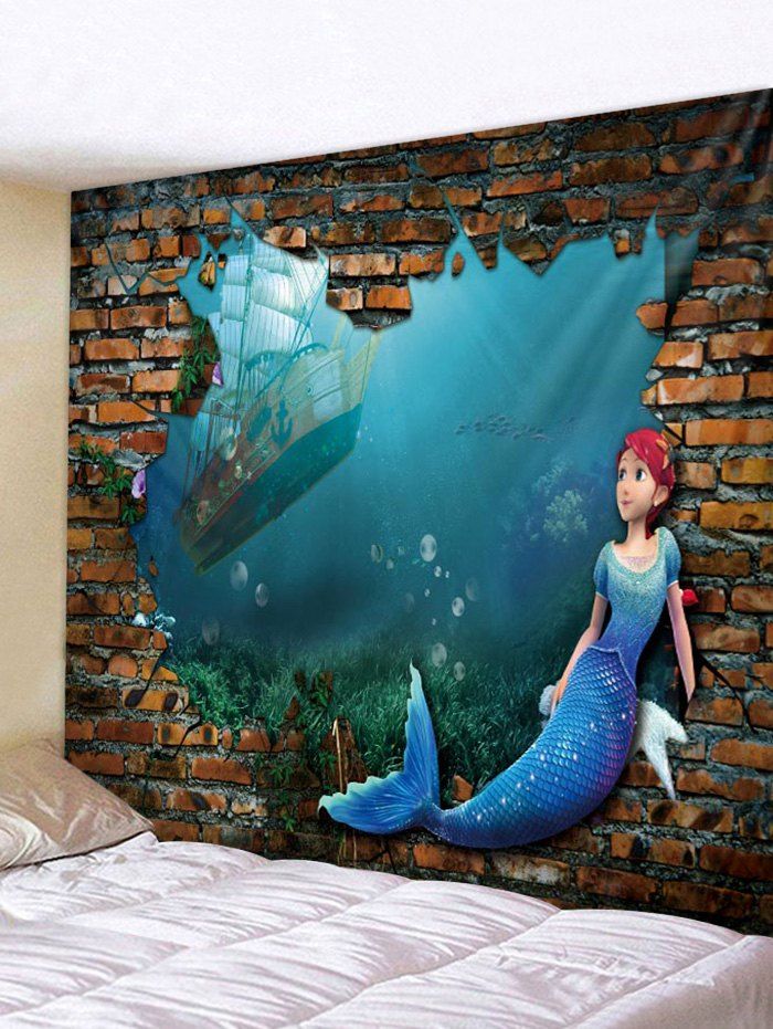 

Wall Hanging Art Broken Wall Mermaid Print Tapestry, Multi