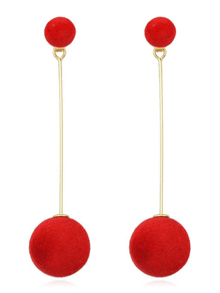 

Fluffy Ball Long Dangle Earrings, Red