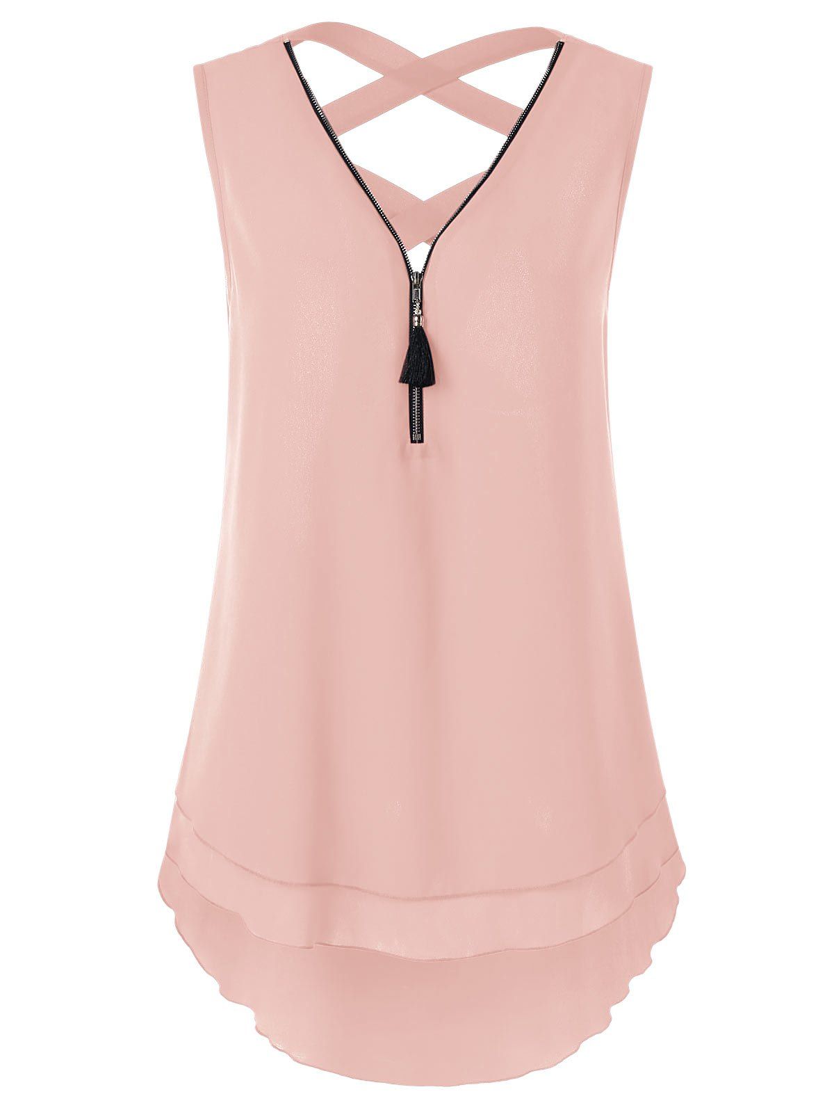 

Criss Cross Layered High Low Tank Top, Light pink