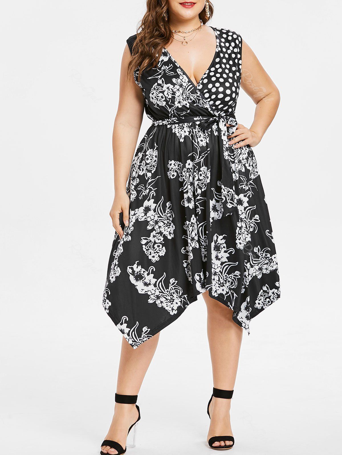 

Plus Size Flower Handkerchief Dress, Black