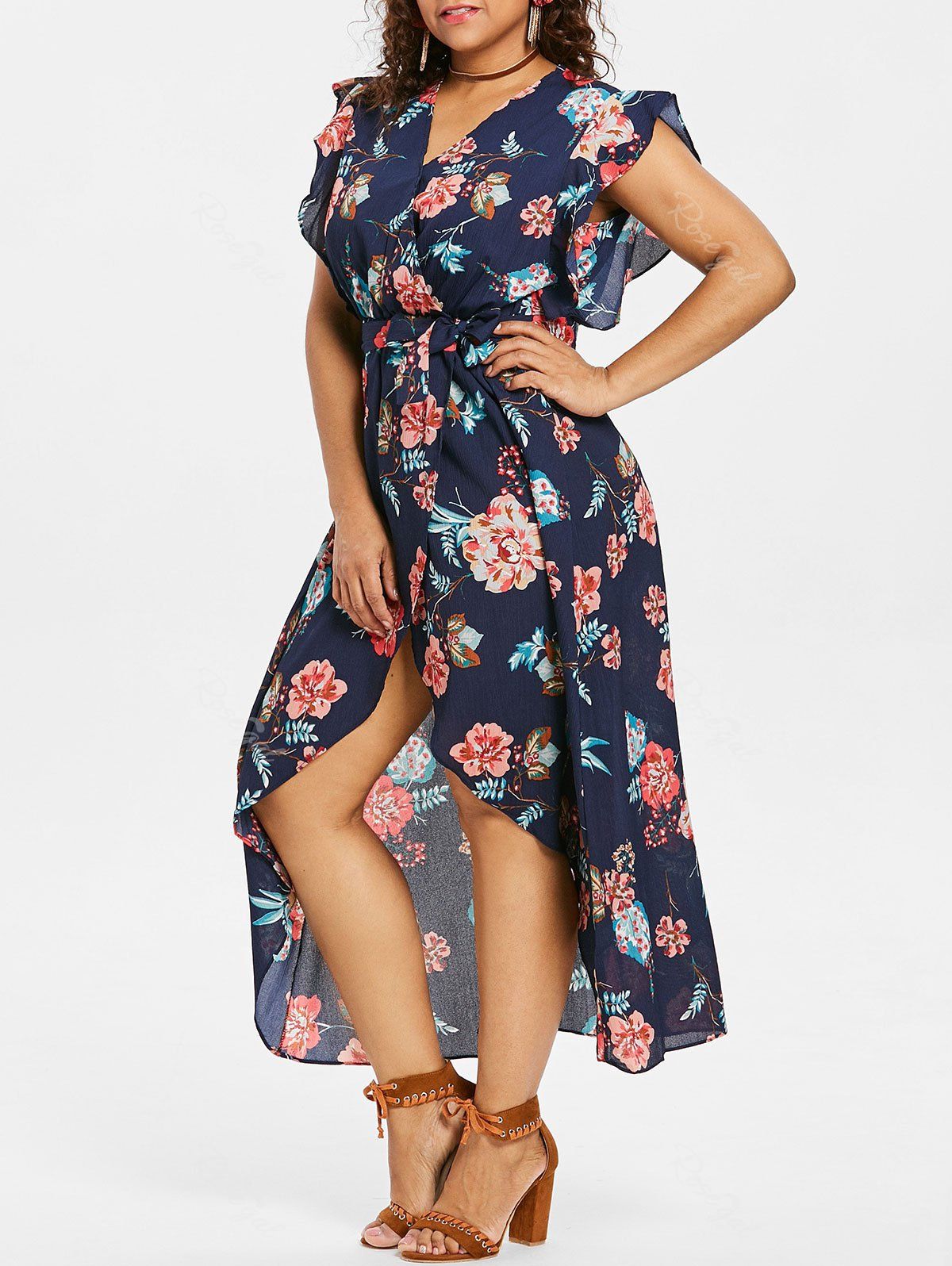 

Plus Size Flower Frill Tulip Dress, Royal blue