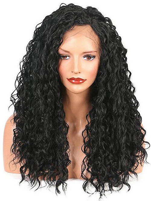 

Fluffy Curly Lace Front Long Synthetic Wig, Natural black