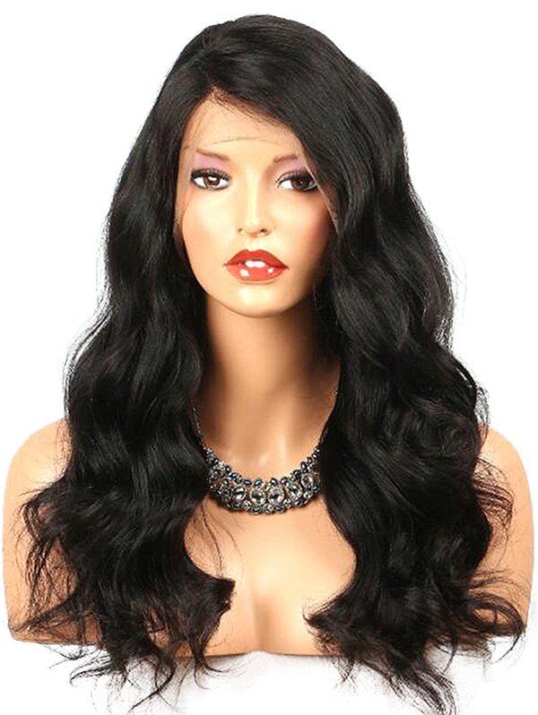 

Side Parting Long Wavy Synthetic Lace Front Wig, Natural black
