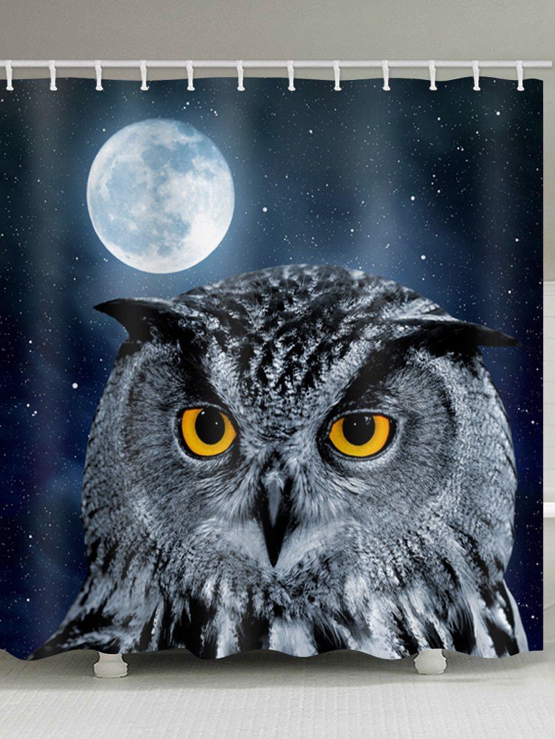 

Moon Night Owl Print Waterproof Bathroom Shower Curtain, Multi