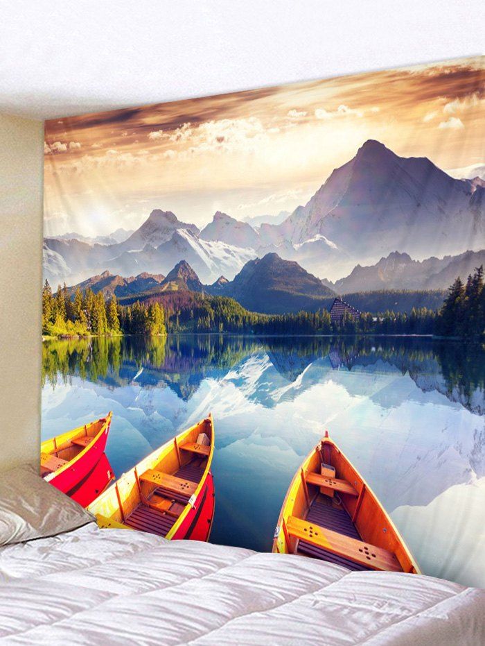 

Mountain Cloud Boat Pattern Wall Tapestry Hanging Decor, Multi