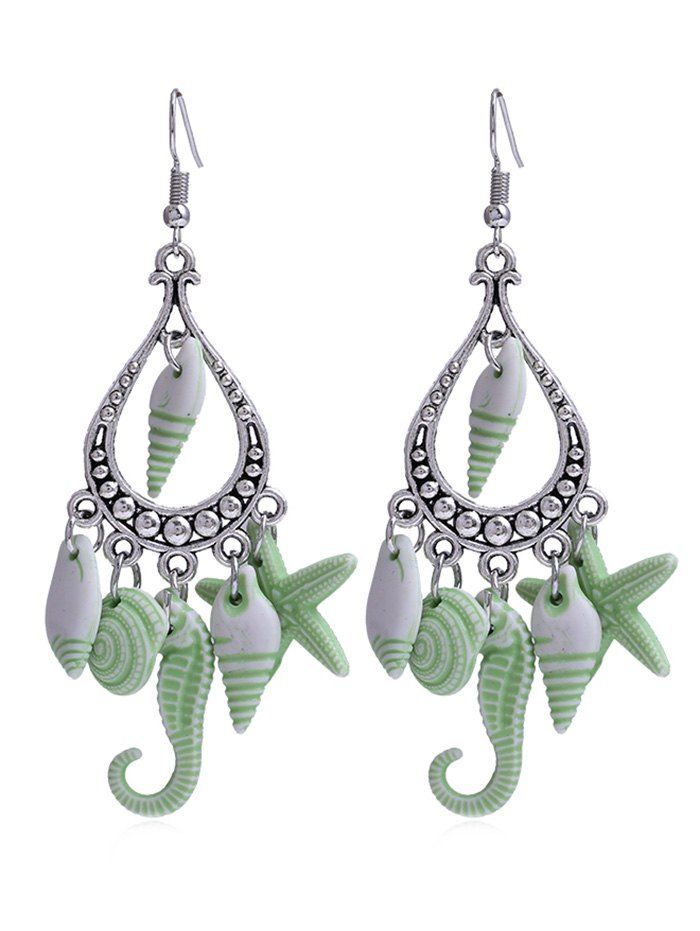 

Unique Hippocampus Star Shell Decorative Hook Earrings, Green