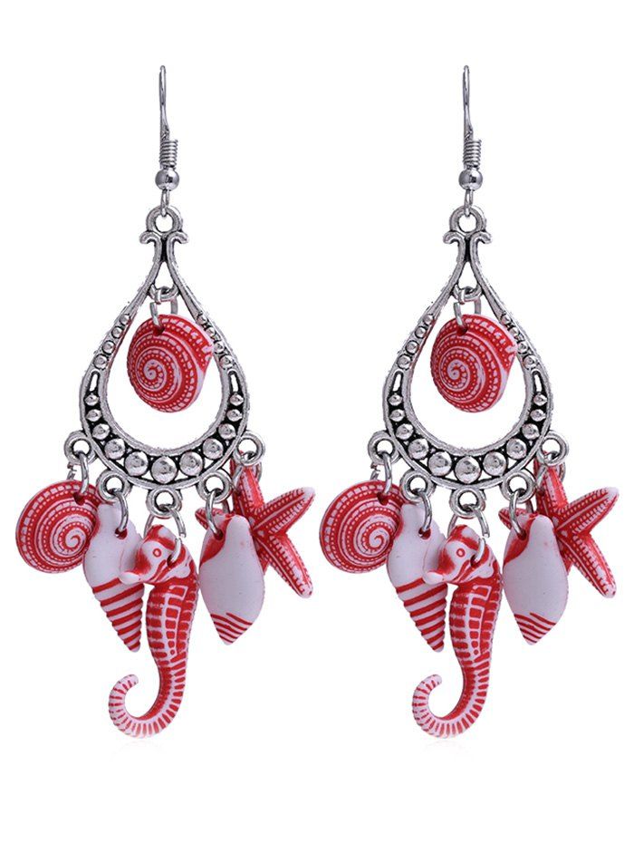 

Unique Hippocampus Star Shell Decorative Hook Earrings, Red