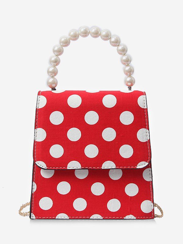 

Vintage Color Block Polka Dot Flap Handbag, Fire engine red